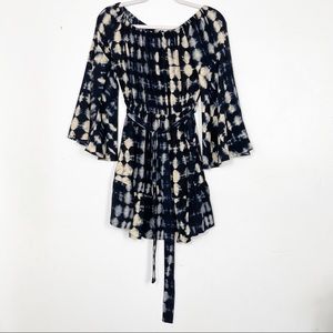 VICI Cream / Navy Tie Dye Bell Sleeve Mini Dress Size S